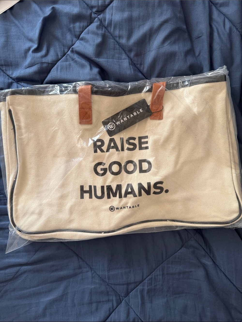 "Raise Good Humans" Canvas Tote Bag in Cream